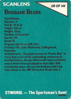 1988 Scanlens VFL #130 Geoff Raines Back